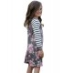 Gray Spring Fling Floral Striped Sleeve Short Dress for Kids