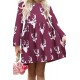 Burgundy Christmas Deer Print Long Sleeve Girl Dress