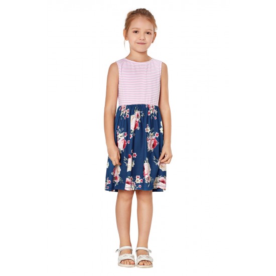 Blue Toddlers Floral and Striped Tank Dress