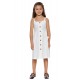 White Little Girls Spaghetti Strap Button Dress with Pockets