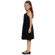 Black Little Girls Spaghetti Strap Button Dress with Pockets