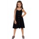 Black Little Girls Spaghetti Strap Button Dress with Pockets