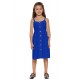 Blue Little Girls Spaghetti Strap Button Dress with Pockets