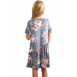 Gray Girls Floral Print Dress