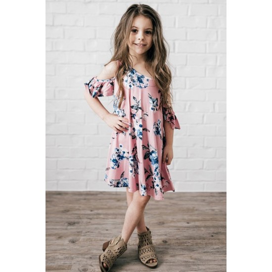 Pink Floral Cold Shoulder Tunic Dress