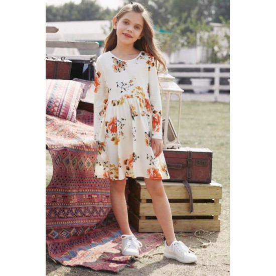 Floral White Swing Dress with Hidden Pockets