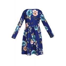 Floral Blue Swing Dress with Hidden Pockets