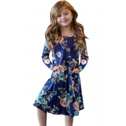 Floral Blue Swing Dress with Hidden Pockets