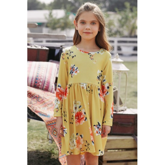 Floral Mustard Swing Dress with Hidden Pockets