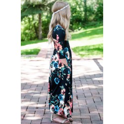 Black Floral Maxi Dress for Girls