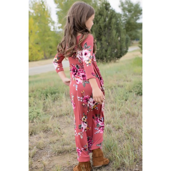 Rosy Floral Maxi Dress for Girls