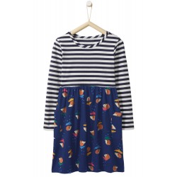 Navy Striped Cartoon Hedgehog Kid Dress