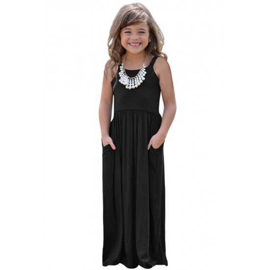 Black Girls Suspender Pocket Dress