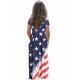 Flag Print Stars and Stripes Print Loose Casual Maxi Dress with Pockets