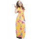 Yellow Short Sleeve Floral Print Loose Casual Maxi Dress with Pockets