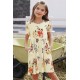 Short Sleeve Pocketed Children's Floral Dress