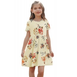 Short Sleeve Pocketed Children's Floral Dress