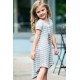 Gray Colorblock Patchwork Striped Girls’ Dress