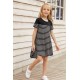 Black Colorblock Patchwork Striped Girls’ Dress