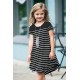 Black Colorblock Patchwork Striped Girls’ Dress