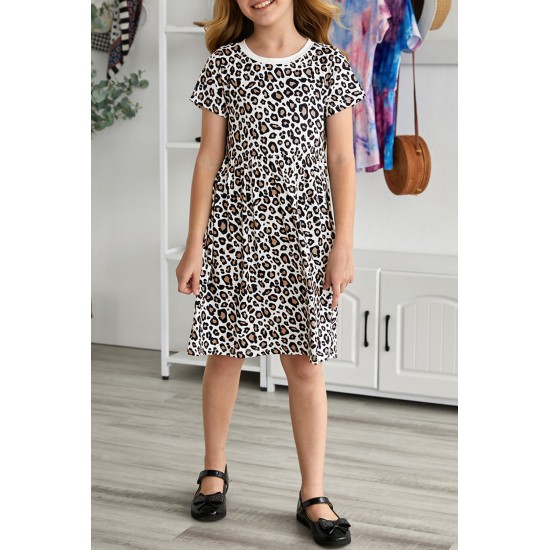 Little Girls' Leopard Print Short Sleeve Mini Dress