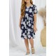 Blue Crewneck Short Sleeve Pockets Floral Girl's Midi Dress