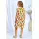 Yellow Crewneck Short Sleeve Pockets Floral Girl's Midi Dress