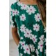 Green Crewneck Short Sleeve Pockets Floral Girl's Midi Dress