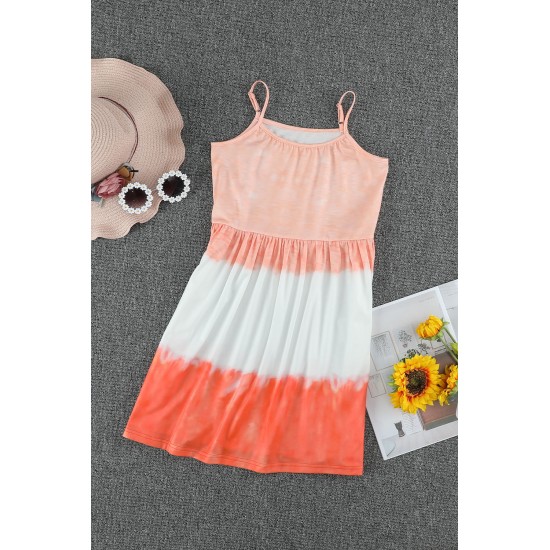 Orange Ombre Tie-dye Sleeveless Flowy Kids' Parent-child Dress