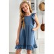 Blue Ruffled Empire Waist Pleated Flowy Kid Dress