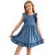 Blue Ruffled Empire Waist Pleated Flowy Kid Dress