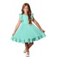 Mint Ruffled Empire Waist Pleated Flowy Kid Dress