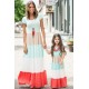 Family Matching Short Sleeve Color Block Kids' Maxi Dress