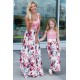 Pink Mom and Daughter Matching Sleeveless Floral Print Kid's Maxi Dress