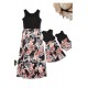 Black Mom and Daughter Matching Sleeveless Floral Print Kid's Maxi Dress