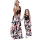 Black Mom and Daughter Matching Sleeveless Floral Print Kid's Maxi Dress