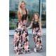 Black Mom and Daughter Matching Sleeveless Floral Print Kid's Maxi Dress