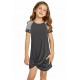 Gray Leopard Striped Splicing Twist Knot Kids Dress