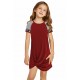 Red Leopard Striped Splicing Twist Knot Kids Dress