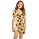 Sunflower Print Twist Knot V Neck Girl's Mini Dress