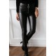 Black Solid Skinny Zipper PU Pants