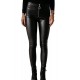 Black Solid Skinny Zipper PU Pants