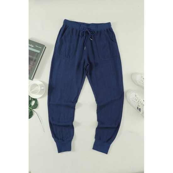 Dark Blue Pocketed Drawstring Joggers