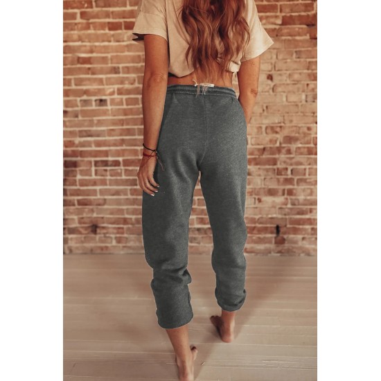 Gray Drawstring Waist Pockets Sweatpants