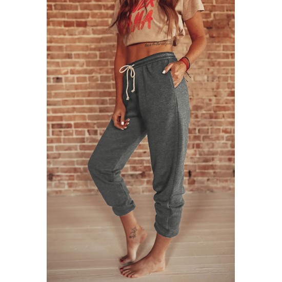 Gray Drawstring Waist Pockets Sweatpants