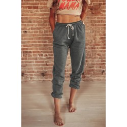 Gray Drawstring Waist Pockets Sweatpants