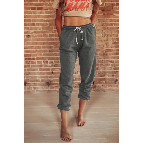 Gray Drawstring Waist Pockets Sweatpants