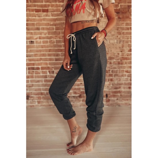 Black Drawstring Waist Pockets Sweatpants