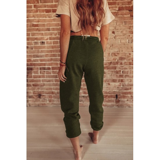 Green Drawstring Waist Pockets Sweatpants