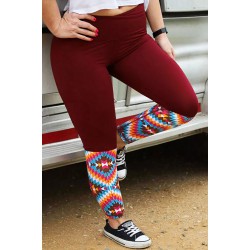 Red Aztec Splicing High Waist Plus Size Pants